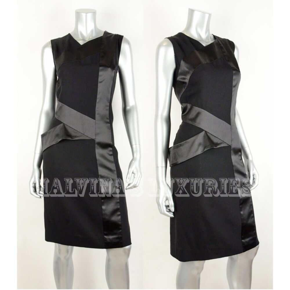 NARCISO RODRIGUEZ DRESS BLACK WOOL & SILK PANELED DESIGN sz IT 42 US 6 - Picture 1 of 8